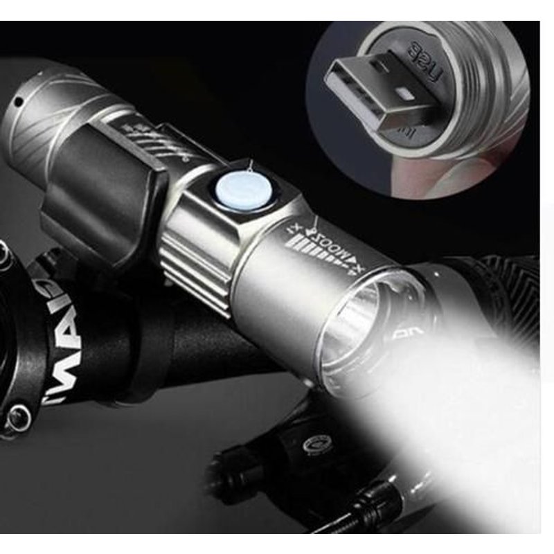 Lampe de poche LED Cree Ultra lumineuse, Rechargeable par USB, faisceau lumineux, Zoom, lumière bleue, multifonction