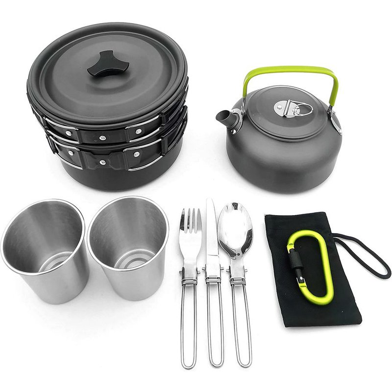 Kit D'ustensiles De Cuisine Pour Camping, Bouilloire À Eau D'extérieur, Casseroles De Voyage, Randonnée, Pique-Nique, Barbecue, Équipement De Table Avec Spoo Pliable