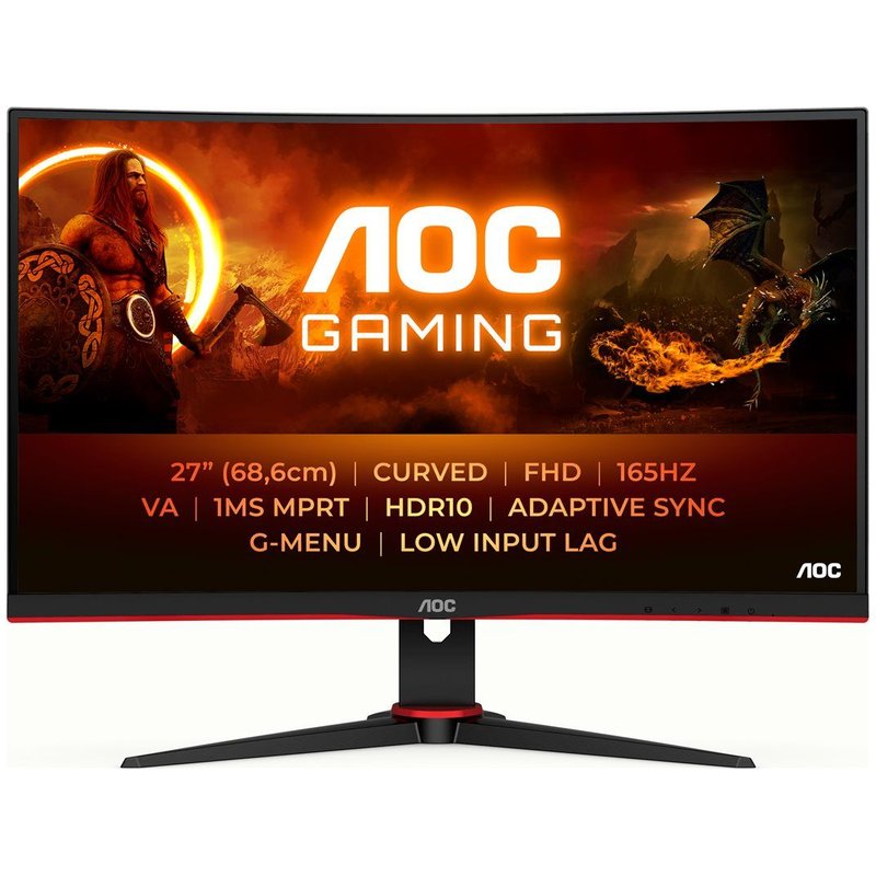 AOC Gaming C27G2E/BK - Écran LED - jeux - incurvé - 27" - 1920 x 1080 Full HD (1080p) @ 165 Hz - VA - 350 cd/m² - 3000:1 - 1 ms - 2xHDMI, VGA, DisplayPort - noir, rouge