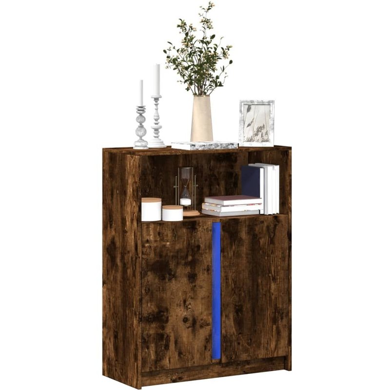 Vidaxl Buffet Avec Led Chêne Fumé 77x34x100 Cm Bois D'ingénierie