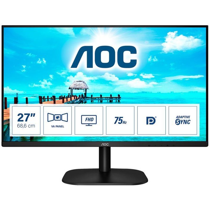AOC 27B2QAM - Écran LED - 27" - 1920 x 1080 Full HD (1080p) @ 75 Hz - MVA - 250 cd/m² - 4 ms - HDMI, VGA, DisplayPort - haut-parleurs - noir