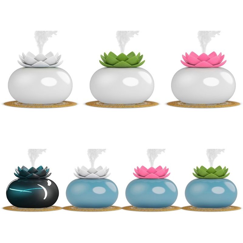 Diffuseur d'huiles essentielles en céramique, petits humidificateurs personnels pour bureau, humidificateur ultrasonique à brume fraîche USB Lotus mignon, 7