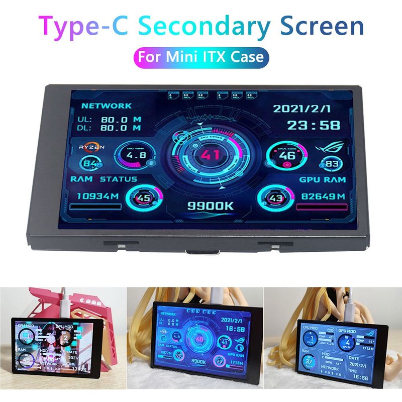 moniteur d'ordinateur pour Mini boîtier ITX, 3.5 pouces, IPS TYPE-C, écran secondaire, CPU, GPU, RAM, disque dur, USB, affichage libre