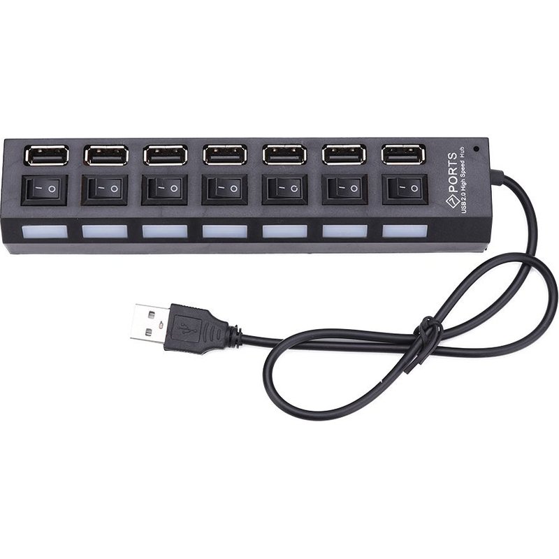 Adaptateur de répartiteur de Hub USB 2.0, 7 Ports, haute vitesse, avec interrupteur marche/arrêt pour ordinateur portable, extenseur Multiple Hub 2.0 avec interrupteur pour PC