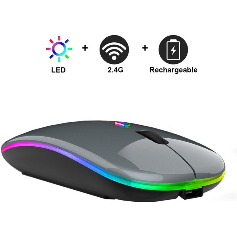 Souris sans fil, Rechargeable, ergonomique et silencieuse, pour PC et ordinateur portable, compatible Bluetooth, RGB, Led