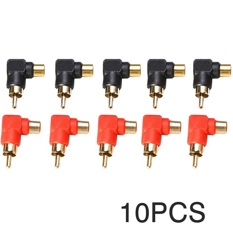 adaptateur RCA à Angle droit, connecteur RCA mâle à RCA femelle 5x noir + 5x rouge, ensemble de câbles