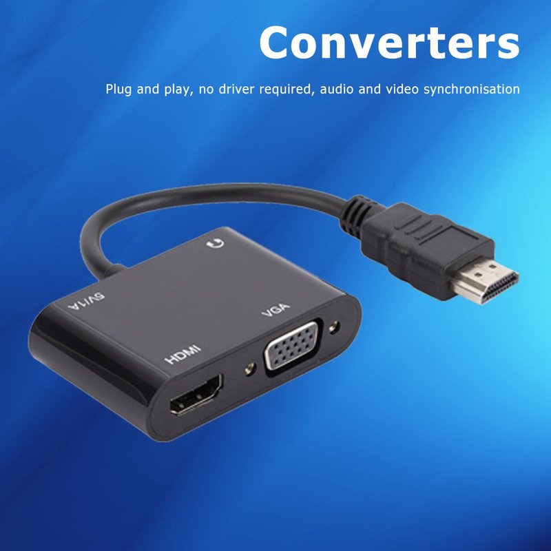 Adaptateur HDMI vers HD et VGA, 1 en 2 sorties, câble de convertisseur de séparateur Audio HDTV, pour dispositif de projecteur portable, 3.5mm