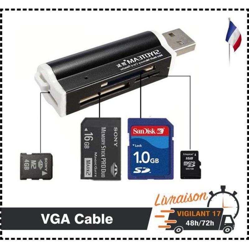 Lecteur de carte M2 Multi Card Slot Lecteur Micro SD MMC adaptateur USB lecteur SDHC ?Noir?