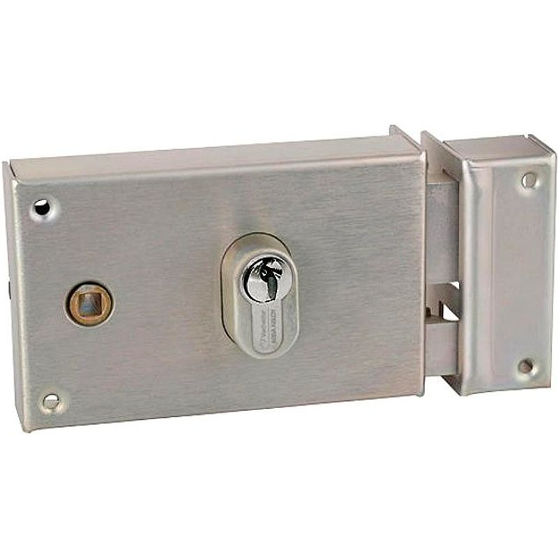 Serrure pour grille et portail Vachette réf 187 verticale à fouillot acier vernie