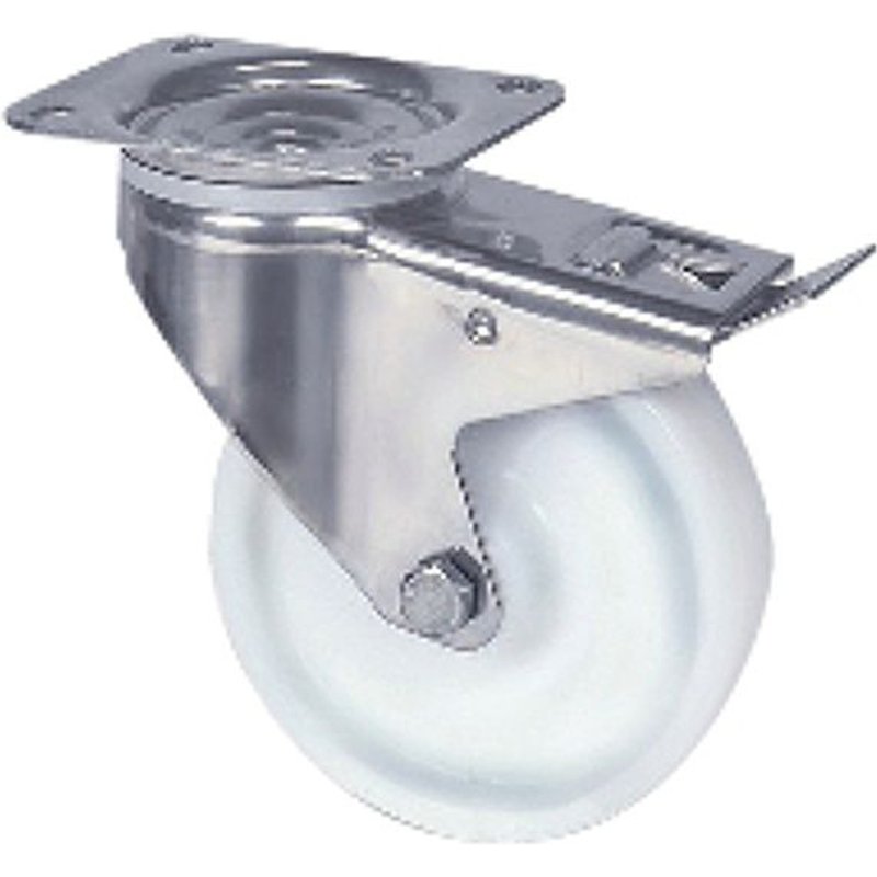 Roulette pivotante inox - blocage total - roue polyamide ø160 mm - platine - Alpha TENTE