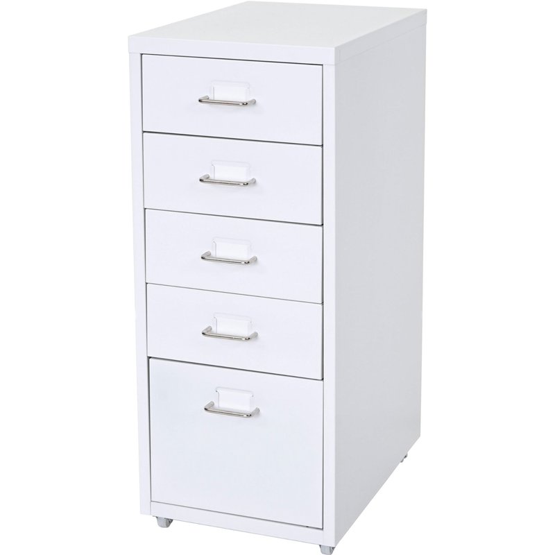 Caisson À Tiroirs Meuble De Rangement Bureau Sur Roulettes 69x28x41cm 5 Tiroirs Acier Blanc 04_0004353