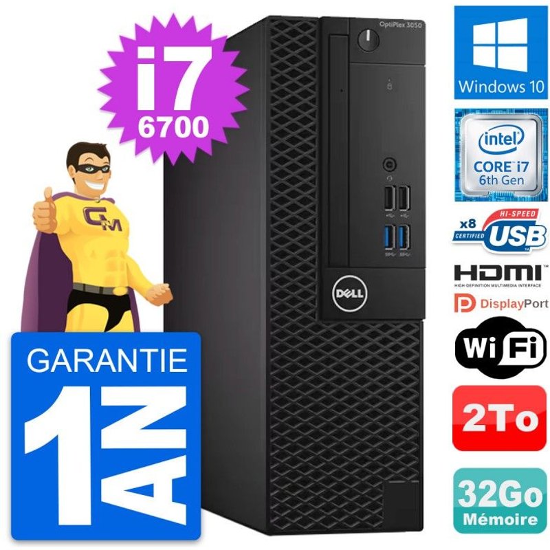 PC Dell OptiPlex 3050 SFF Intel i7-6700 RAM 32Go Disque 2To HDMI Windows 10 Wifi