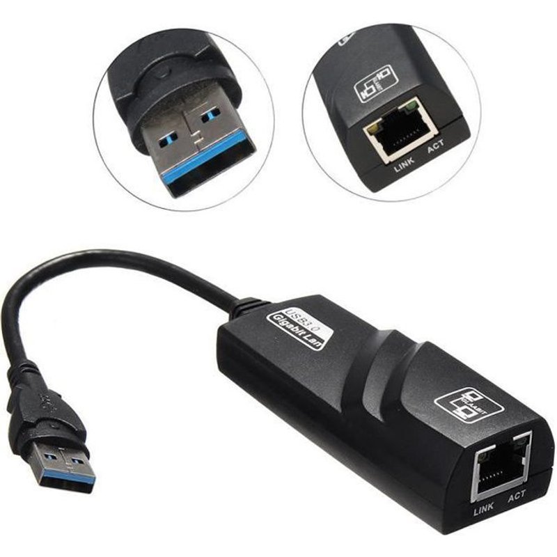 Adaptateur Ethernet USB 3.0 Ă RJ45 Lan Network USB Carte Gigabit 10/100 / 1000Mbps 3 ports USB3.0 pour Windows