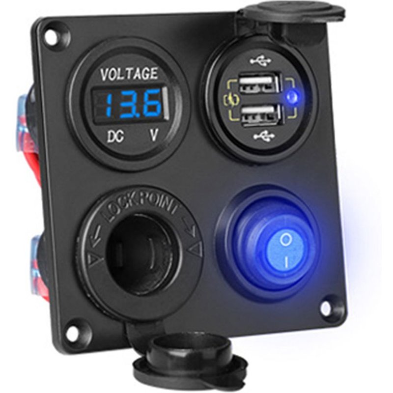 Panneau de commutation 4 en 1 avec voltmètre numérique double Port USB sortie DC 12-24V commutateurs étanches pour RV voiture bateau
