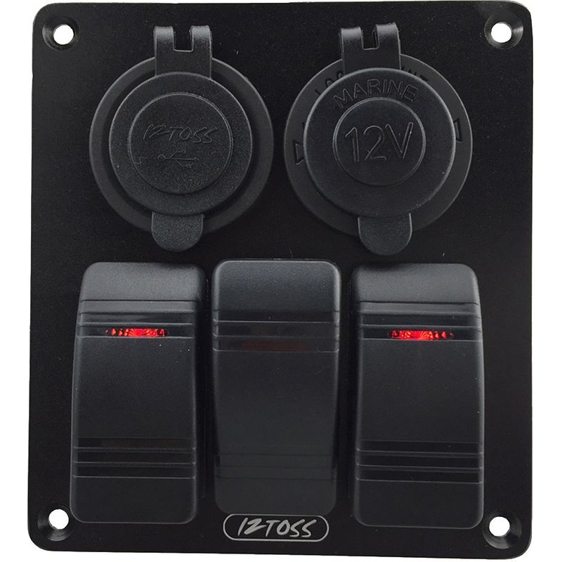 Panneau de commutation à bascule LED à 3 gangs + disjoncteur à double prise USB pour bateau marin