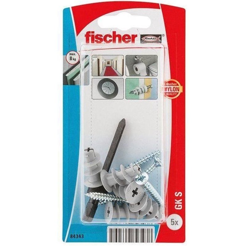 Cheville synthétique pour plaque plâtre "GK" Fischer - 5 chevilles diamètre 5 mm + vis 4 x 40 mm