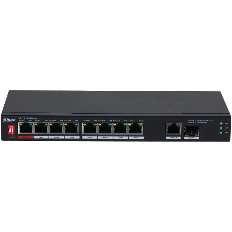 Dahua PFS3110-8ET1GT1GF-96 - Commutateur - non géré - 8 x 10/100 (PoE) + 1 x 10/100/1000 Base-T (uplink) + 1 x 1000Base-X (uplink) - de bureau - High PoE / PoE+