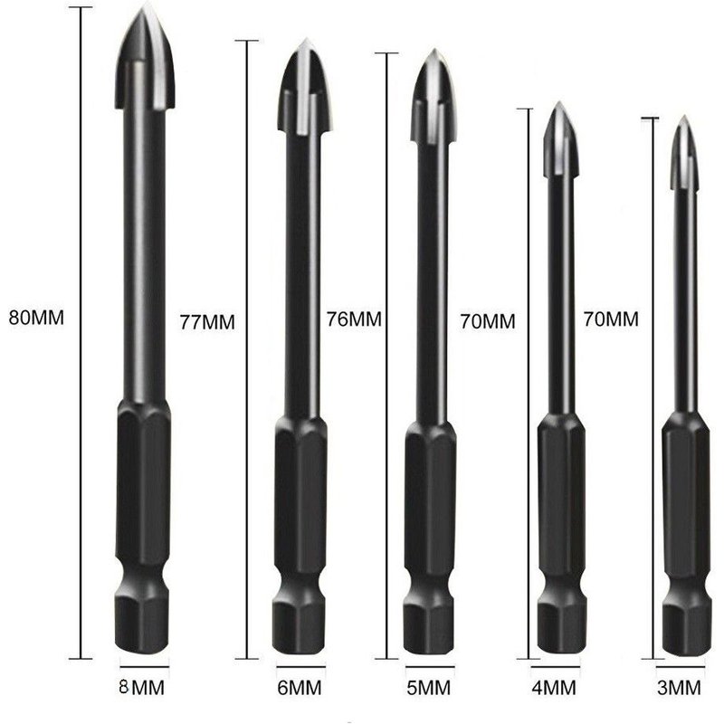 Outil de perçage universel efficace, foret multifonctionnel en alliage, pointe de foret en verre, ouverture de trou de mur, accessoires 5 pièces