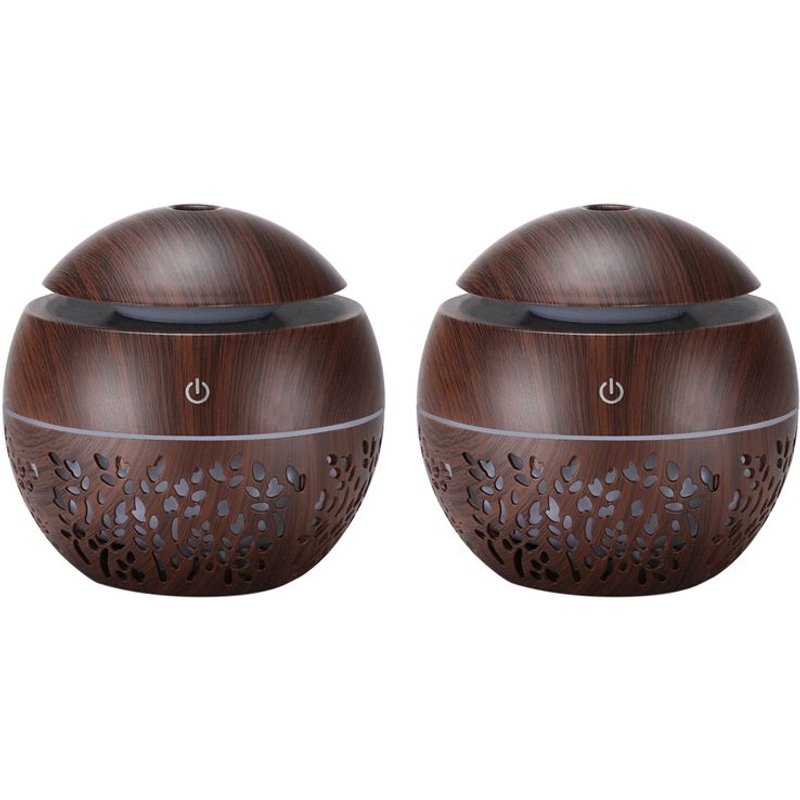 Humidificateur USB 2X, diffuseur d'huile essentielle et d'arôme, purificateur d'air à brume, humidificateur à une pièce, Grain de bois foncé