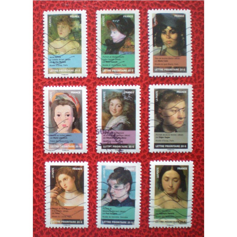 Portraits De Femmes Dans La Peinture - Art - Tableaux - Lot De 9 Timbres Oblitérés - Série Incomplète - France - Année 2012