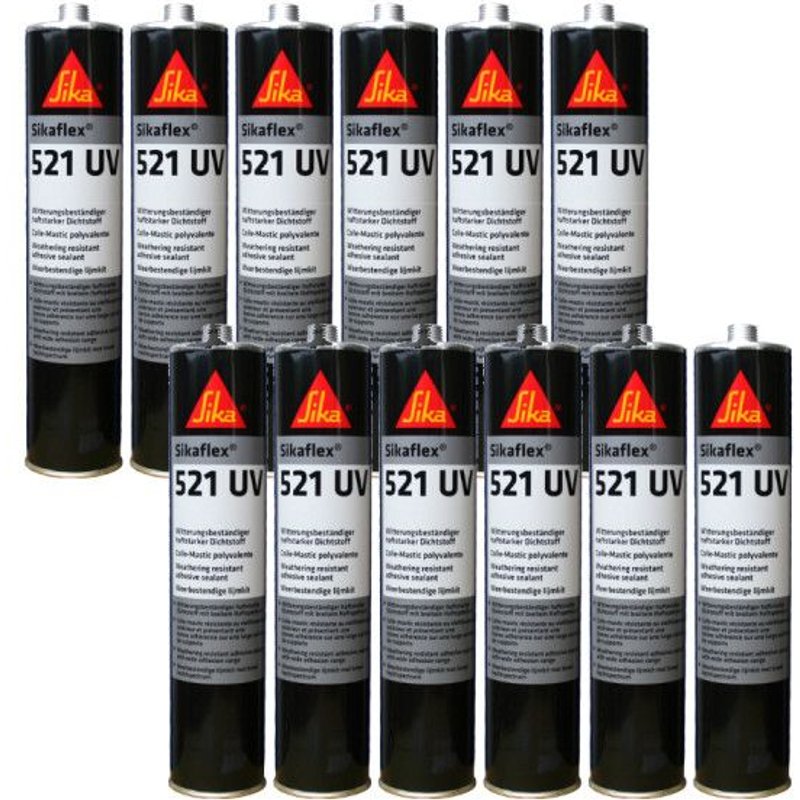 Lot de 12 colle-mastics hybrides SIKA Sikaflex 521 UV - Gris clair - 300ml