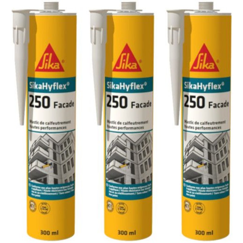 Lot de 3 mastics haute performance SIKA SikaHyflex 250 Façade - Blanc - 300ml