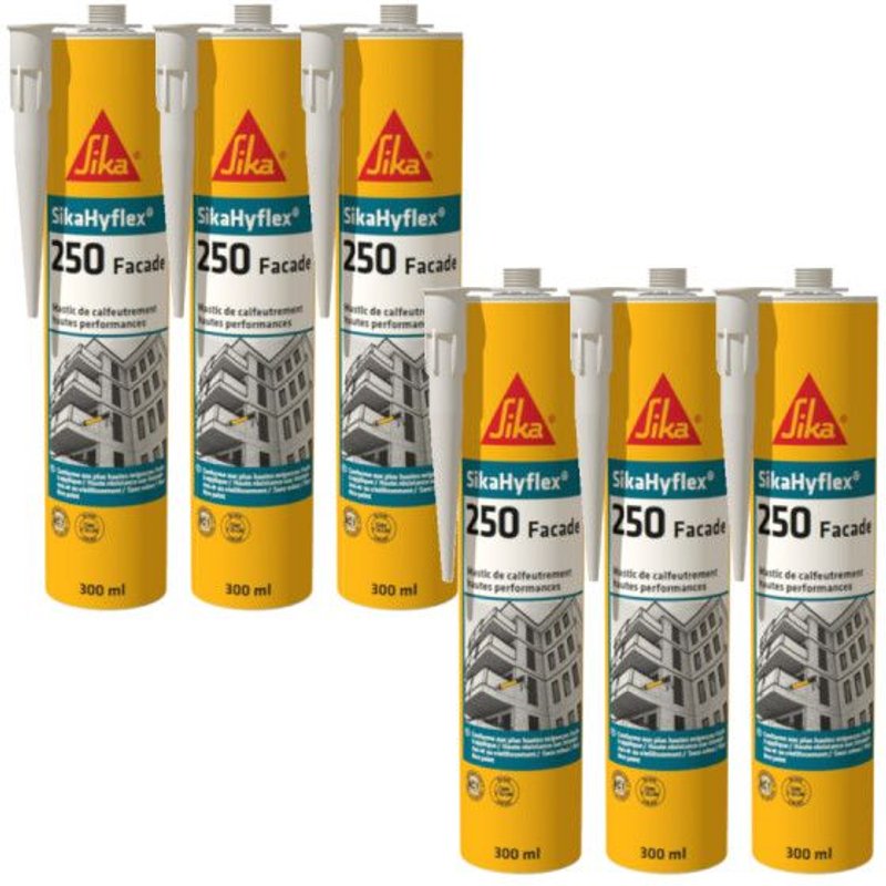 Lot de 6 mastics haute performance SIKA SikaHyflex 250 Façade - Blanc - 300ml