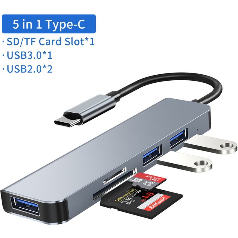 PERIPHERIQUES USB,5 in 1 A--Adaptateur Hub USB vers Type C 3.0 séparateur plusieurs Ports pour Macbook Air Pro PD HDMI USB C adaptat