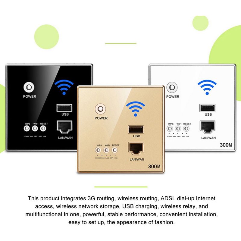 Répéteur wi-fi Intelligent sans fil, 300Mbps, panneau de routeur intégré au mur, avec prise USB