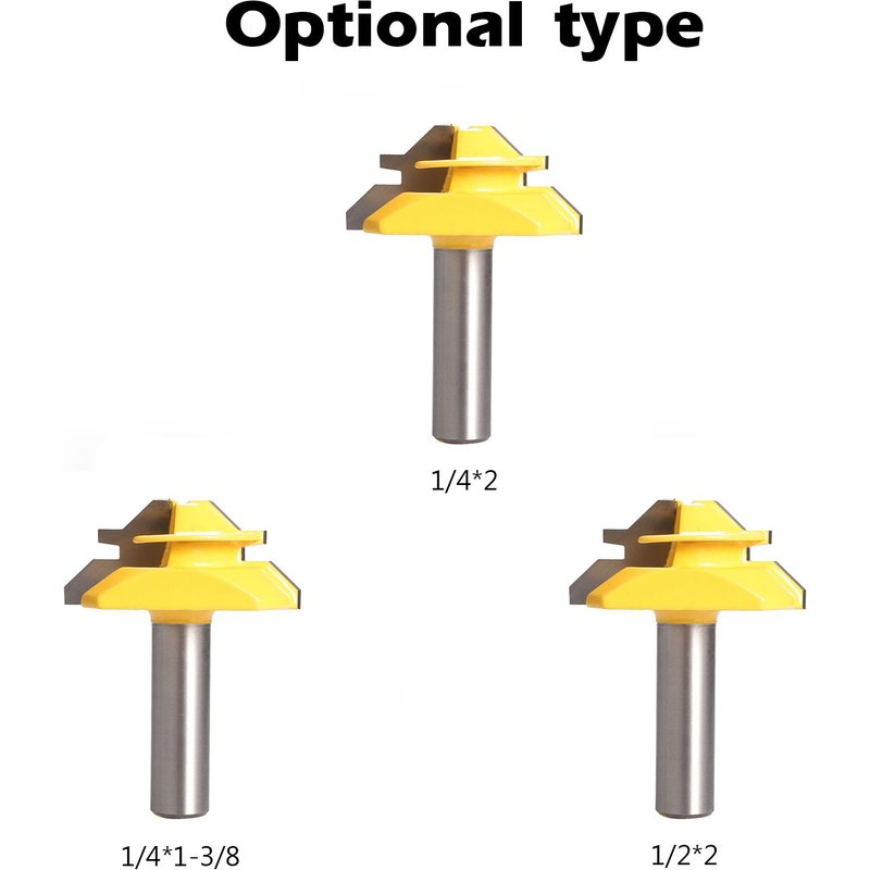 Mèche de toupie pour le travail du bois, mèche à onglet de verrouillage à 45 °, outil de fraisage à Tenon, mèche de perçage 1/4*2 1/4*1-3/8 1/2*2 tige en option lame industrielle