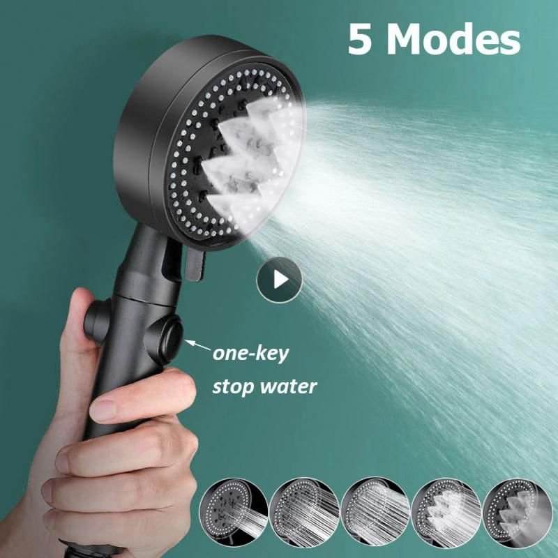 Pommeau de douche réglable, 5 Modes, bain haute pression économie d'eau, eau d'arrêt de douche écologique, noir blanc, accessoire de salle de bain