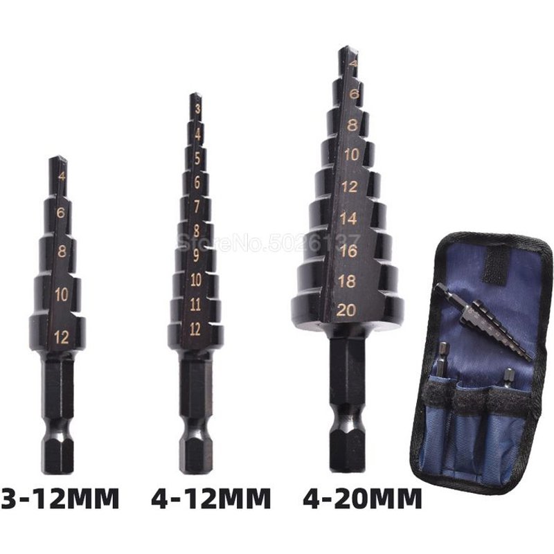 Foret étagé Hss revêtu de nitrure noire, 3-12/4-12/4-20MM, ensemble de perçage pour bois et métal, outils de coupe de cône, pagode en titane