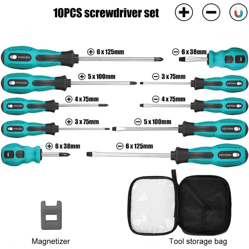 Tournevis à fente Phillips multifonctions pour électricien, entretien manuel, outils de démontage, jeu de tournevis 10 pièces