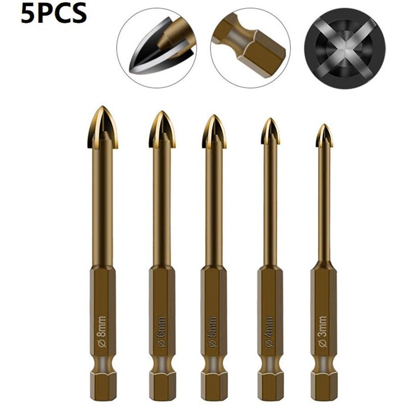 Outil de perçage universel efficace 5 pièces, outils électriques d'ouverture de trou de foret, croix outils électriques en carbure cimenté multi-tailles