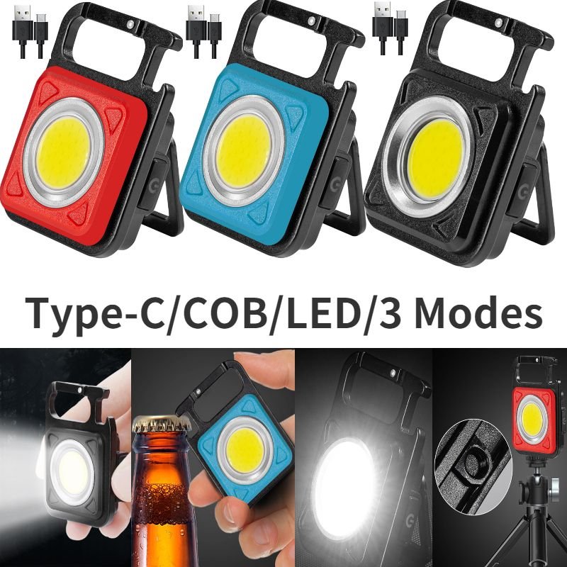 Mini lampe de travail COB 30, Recharge type-c, 500mAh, lumière d'urgence, 3 Modes, lampe de poche puissante, lampe-clé, lanterne de Camping en plein air
