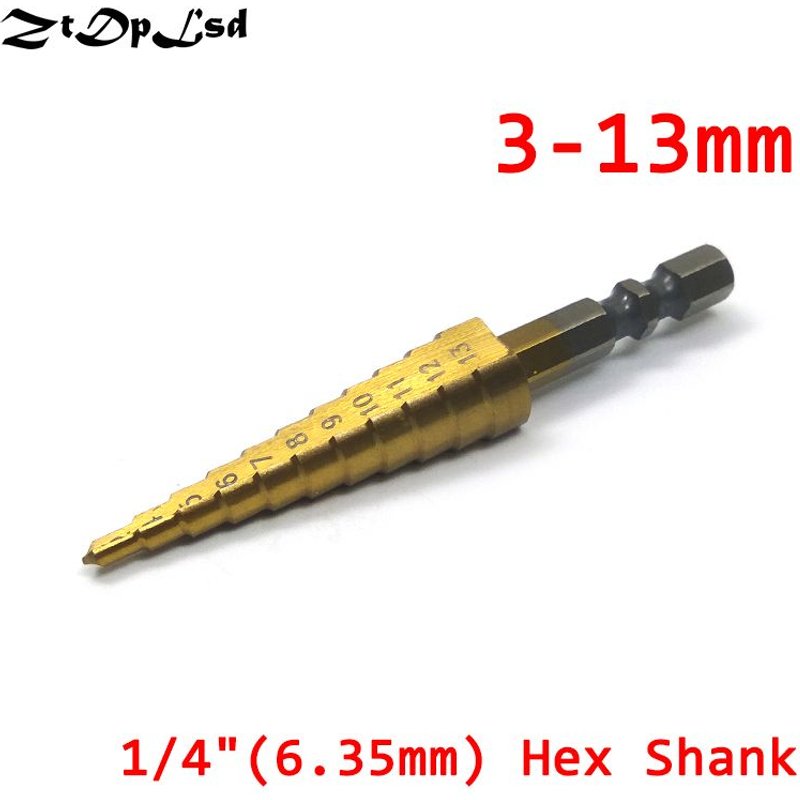 forets étagés en acier HSS 1/4, 1 pièces, tige hexagonale, 3-13mm 6.35 ""4241mm, foret étagé multifonction, perçage du métal et du bois
