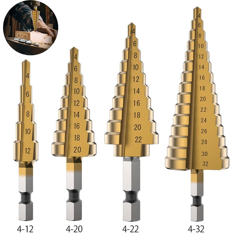 Foret étagé à revêtement en titane, pour cône métallique 4-12 4-20 4-32 outils de perçage, forets pour le métal, fraises pour le bois