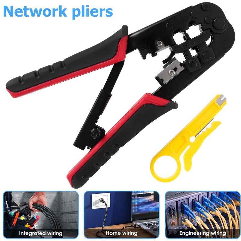 Pince coupante de fil 3 en 1, Kit d'outils de sertissage de câble, mécanisme à cliquet à dégagement automatique, pince de coupe de câble Ethernet réseau Portable antidérapante