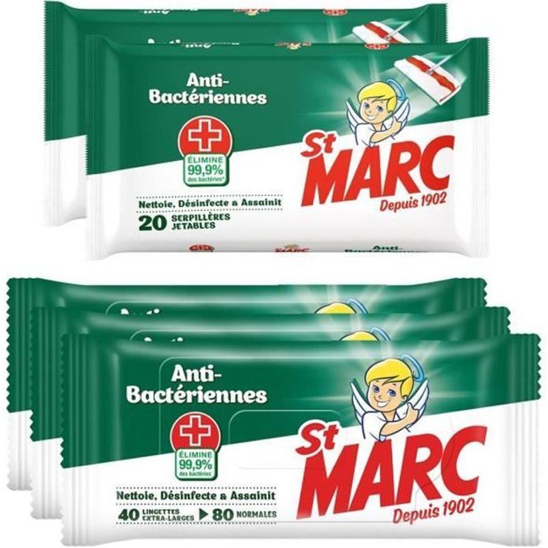 120 Lingettes Extra-Larges Anti-Bactériennes + 40 Serpillères Jetables Anti-Bactériennes