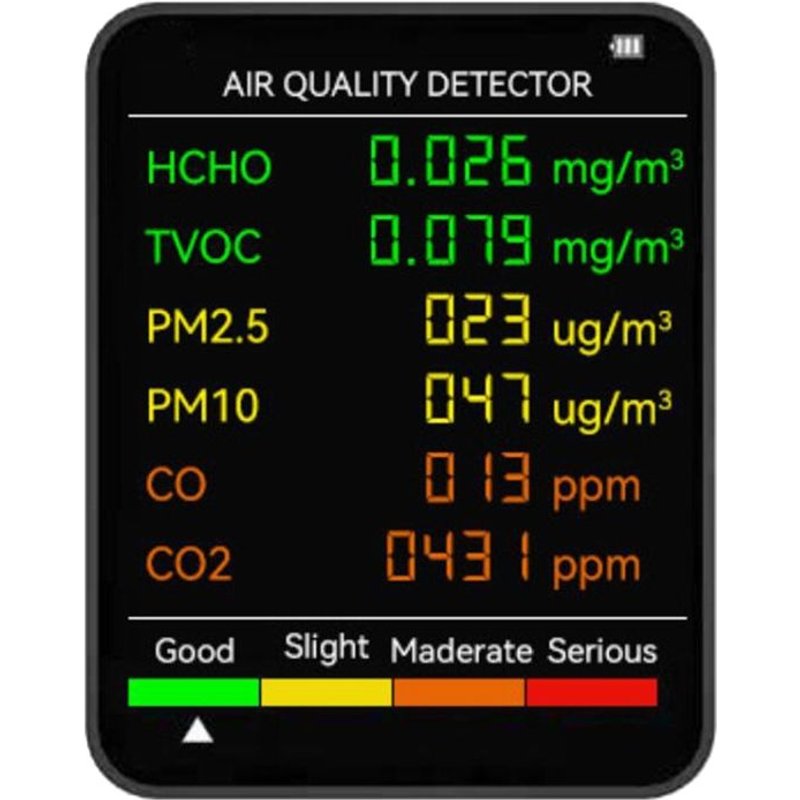 Moniteur de qualité de l'air 6 en 1 détecteur de CO2 multifonctionnel moniteur de dioxyde de carbone testeur précis PM2.5/PM10 mètre Test CO 40JE
