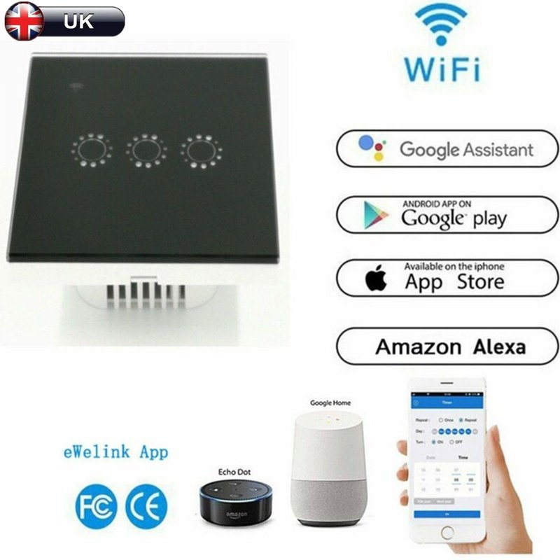 Interrupteur mural tactile intelligent universel RC, wi-fi, Compatible avec Alexa Echo, panneau en verre de luxe