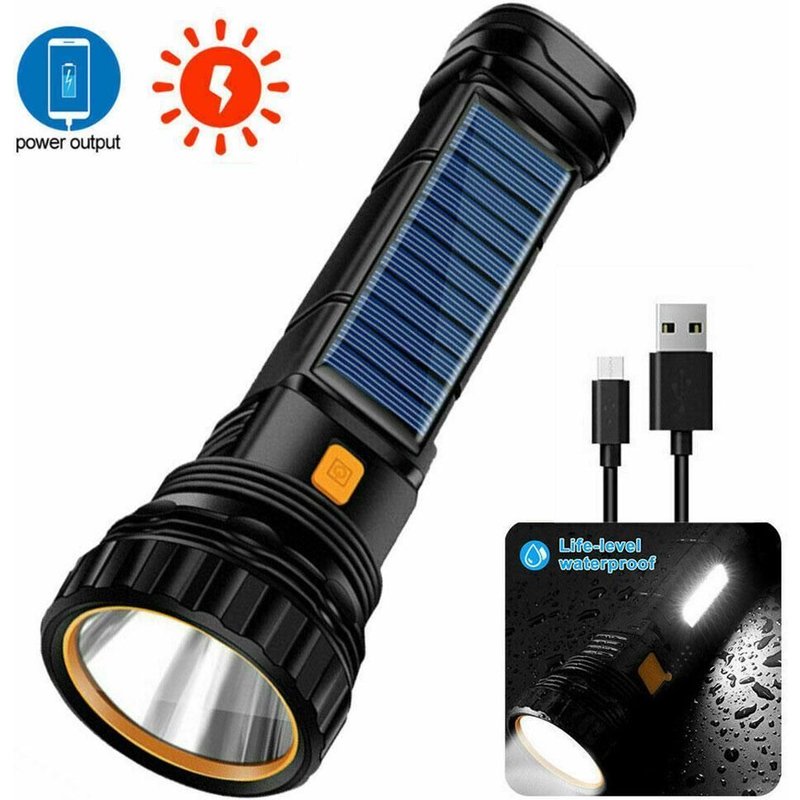 Lampe de poche étanche à LED T57, lanterne Super puissante, 3 vitesses, Rechargeable par USB, énergie solaire, torche d'urgence, pour Camping en plein air