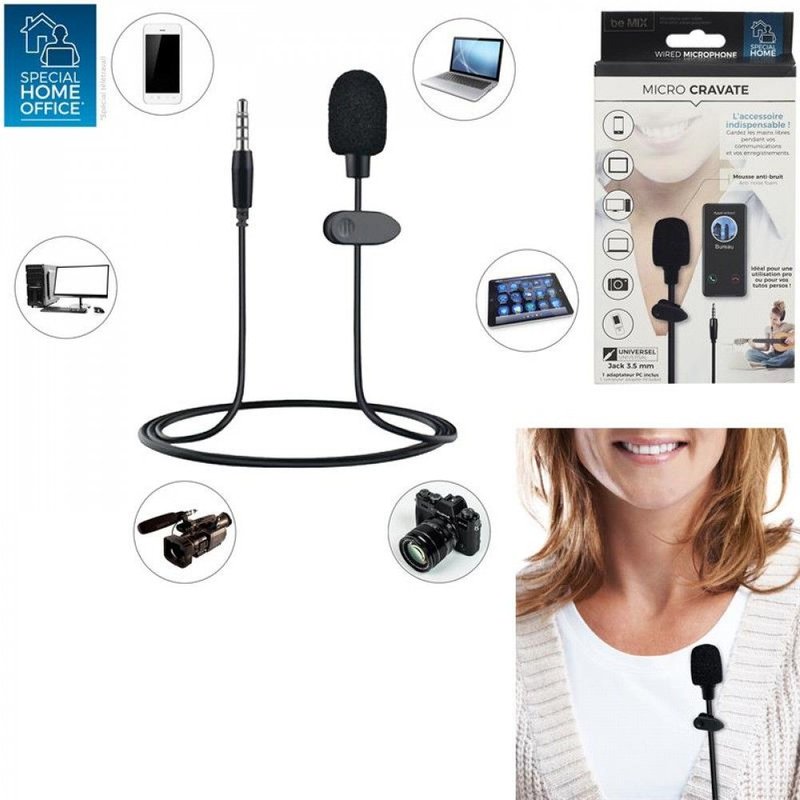 Microphone Filaire Main Libre Micro Cravate Pince PC Ordinateur Smartphone