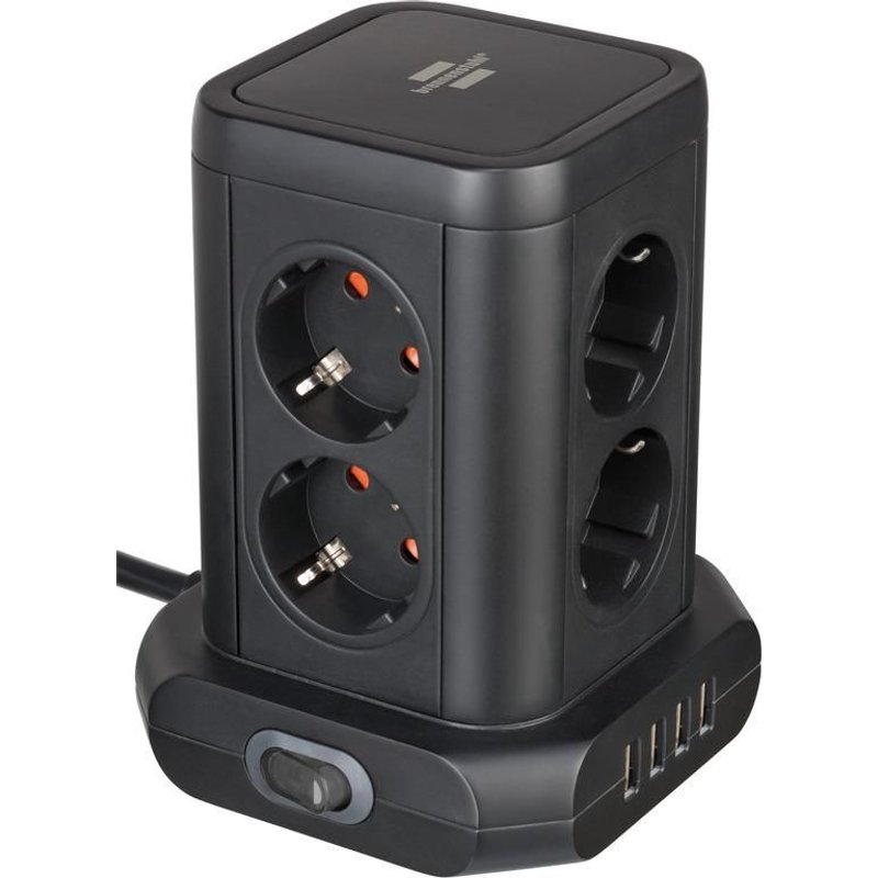Brennenstuhl Tour de prises 8 voies avec 4x USB noir 2m H05VV-F3G1.5 - 1153560000