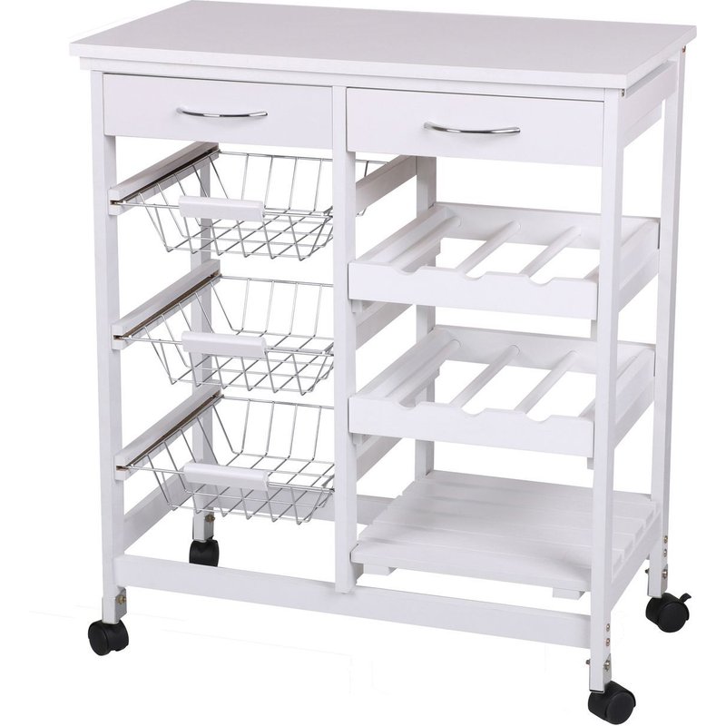 Desserte À Roulettes Avec 2 Tiroirs Et De Multiples Rangements - H. 76 Cm - Noir