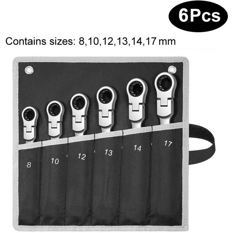 6pcs Jeu de clĂ©s Ă cliquet Ă tĂȘte flexible, Kit Standard Ă combinaison mĂ©trique de tĂȘtes d'engrenage, Kit de Chrome Vanadium, outils de rĂ©paration de voiture ""Nipseyteko