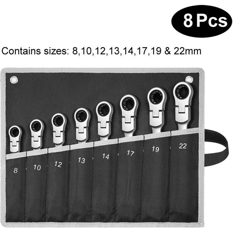 8pcs(8-22) Jeu de clĂ©s Ă cliquet Ă tĂȘte flexible, Kit Standard Ă combinaison mĂ©trique de tĂȘtes d'engrenage, Kit de Chrome Vanadium, outils de rĂ©paration de voiture ""Nipseyteko
