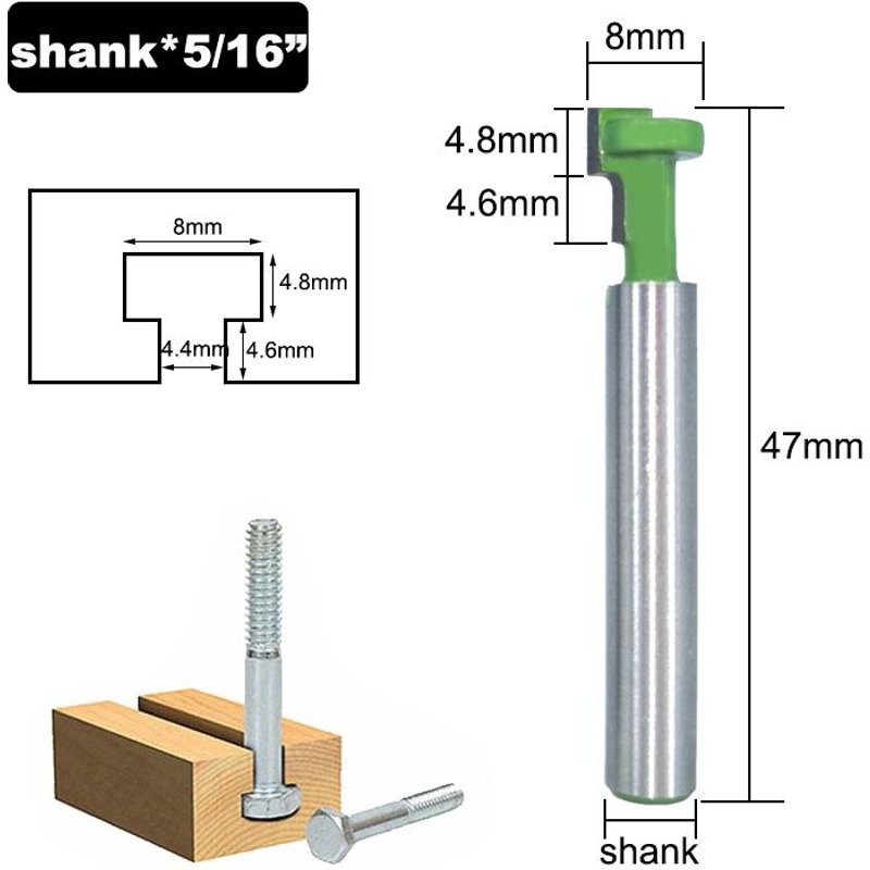 1pc 8mm 6mm Shank Jeu de mèches de toupie à fente en T, tige de 1/4 ", 6.35mm, mèches de trous de clé à boulon hexagonal, fraise à fente en T pour le travail du bois, 1 pièce, MC01190 ""Nipseyteko