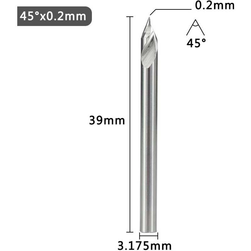 45Dx0.2 Fraise à découper en forme de V, tige de 3.175mm, 20/30/45/60 degrés, mèche de routeur en carbure de tungstène PCB, mèche de gravure 3D, 1 pièce ""Nipseyteko