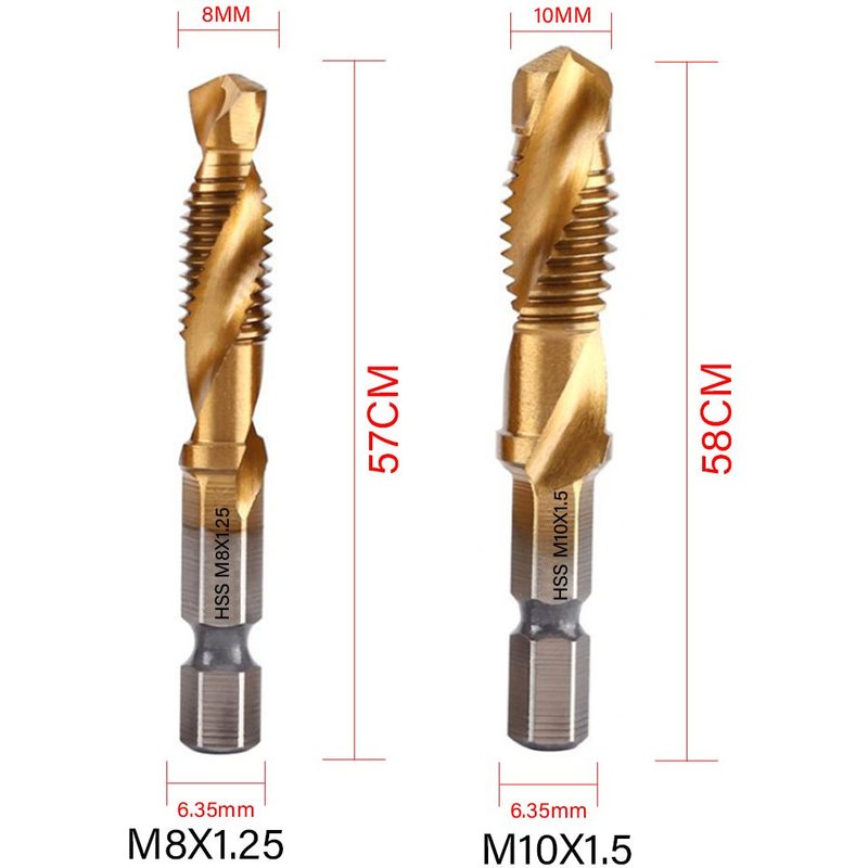 2pcs set Tige hexagonale plaquée titane HSS, filetage de vis, forets à taraud métrique, composé de machines M3 M4 M5 M6 M8 M10, outils à main ""Nipseyteko